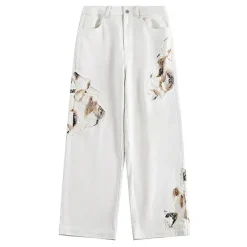 Jeans*Boogzel Clothing Self Made Lace Detail Baggy Jeans White