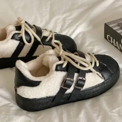 Aesthetic Sneakers*Boogzel Clothing Sherpa Buckle Straps Sneakers
