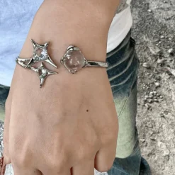 Bracelts*Boogzel Clothing Star and Crystal Open Bracelet Silver