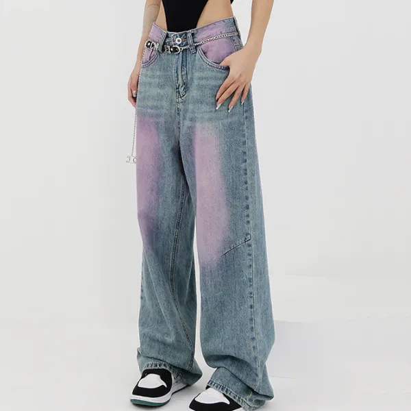 Jeans*Boogzel Clothing Skater Girl Wash Baggy Jeans Blue/pink