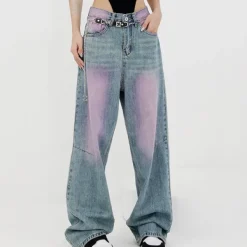 Jeans*Boogzel Clothing Skater Girl Wash Baggy Jeans Blue/pink