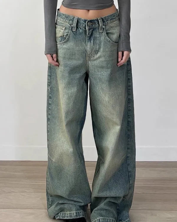 Jeans*Boogzel Clothing Skater Girl Washed Wide-Leg Jeans Blue