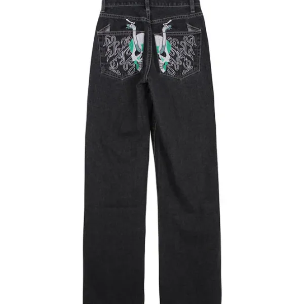 Jeans*Boogzel Clothing Skeleton Embroidery Jeans Black