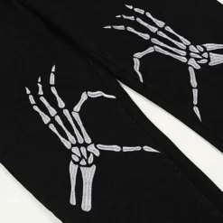 Jeans*Boogzel Clothing Skeleton Hands Embroidery Jeans Black