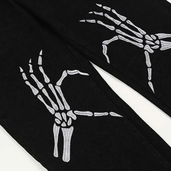 Jeans*Boogzel Clothing Skeleton Hands Embroidery Jeans Black