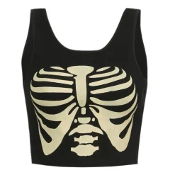 Crop Tops*Boogzel Clothing Skeleton Print Tank Top Black