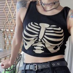 Crop Tops*Boogzel Clothing Skeleton Print Tank Top Black