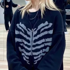 Knit Cardigans|Sweaters*Boogzel Clothing Skeleton Print Zip Up Sweater