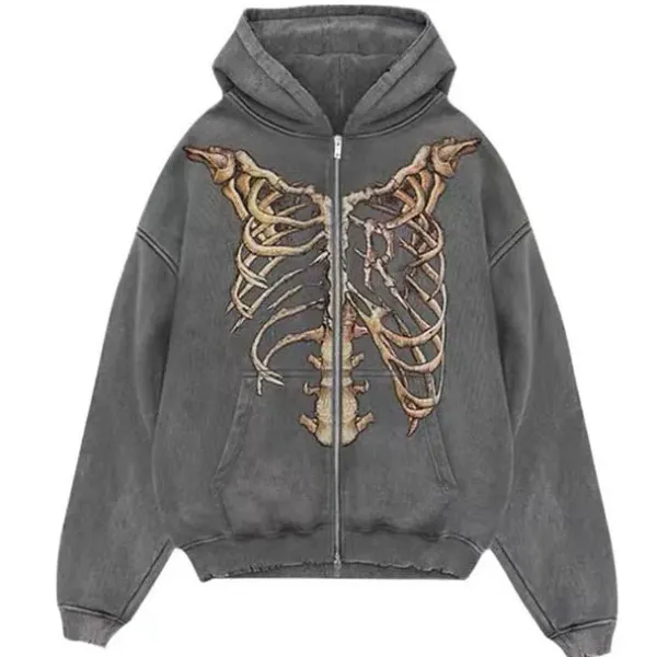 Hoodies*Boogzel Clothing Skeleton Zip Up Hoodie DarkGrey