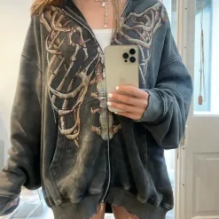 Hoodies*Boogzel Clothing Skeleton Zip Up Hoodie DarkGrey