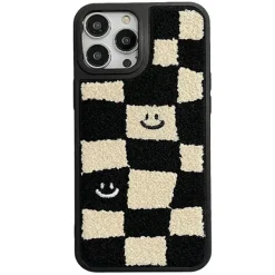 Iphone Cases*Boogzel Clothing Smile Checker Fuzzy iPhone Case Black/white