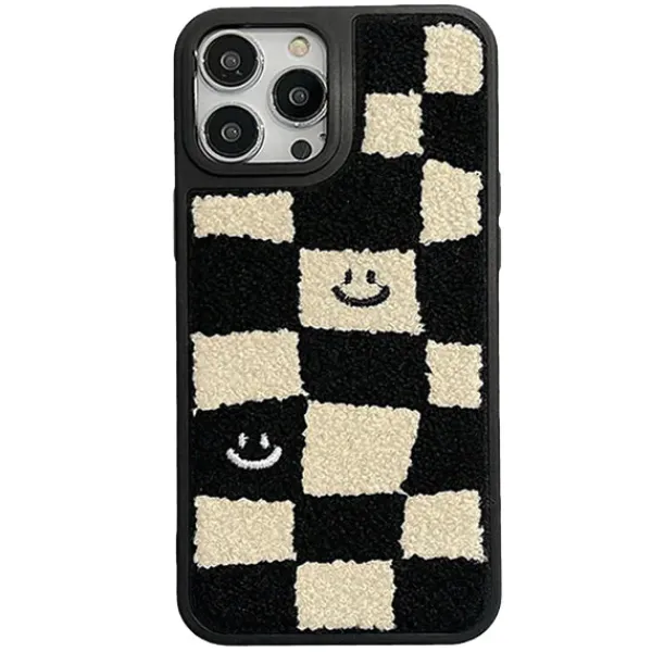 Iphone Cases*Boogzel Clothing Smile Checker Fuzzy iPhone Case Black/white