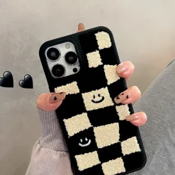 Iphone Cases*Boogzel Clothing Smile Checker Fuzzy iPhone Case Black/white