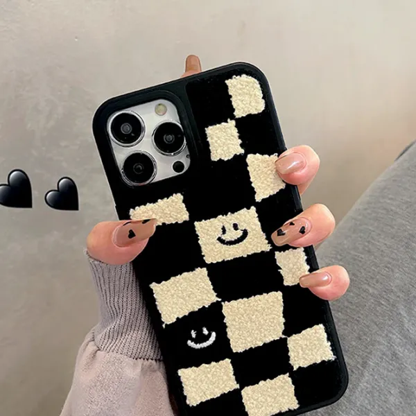 Iphone Cases*Boogzel Clothing Smile Checker Fuzzy iPhone Case Black/white