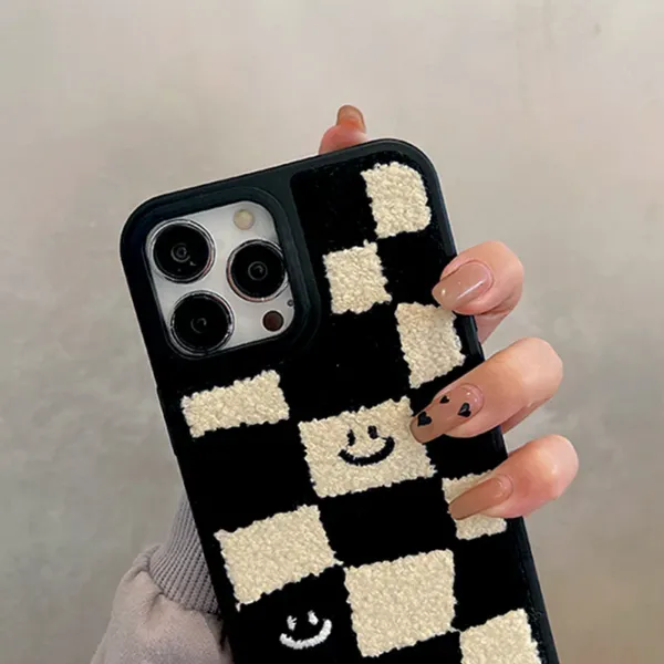 Iphone Cases*Boogzel Clothing Smile Checker Fuzzy iPhone Case Black/white