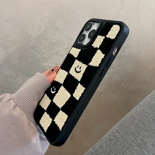 Iphone Cases*Boogzel Clothing Smile Checker Fuzzy iPhone Case Black/white