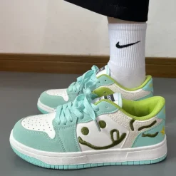 Aesthetic Sneakers*Boogzel Clothing Smiling Face Embroidery Mint Green Sneakers MintGreen