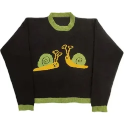 Sweaters*Boogzel Clothing Snail Embroidery Aesthetic Sweater Black/green