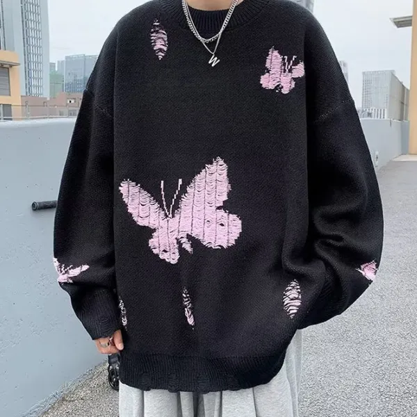 Mens|Sweaters*Boogzel Clothing Soft Boy Butterfly Embroidery Sweater