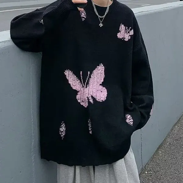Mens|Sweaters*Boogzel Clothing Soft Boy Butterfly Embroidery Sweater