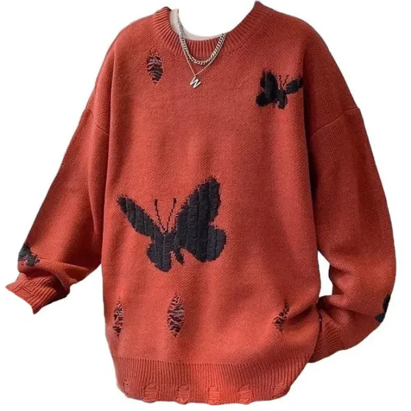 Mens|Sweaters*Boogzel Clothing Soft Boy Butterfly Embroidery Sweater
