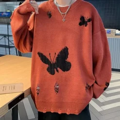Mens|Sweaters*Boogzel Clothing Soft Boy Butterfly Embroidery Sweater