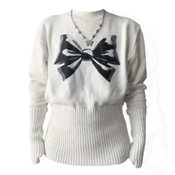 Sweaters*Boogzel Clothing Soft Girl Aesthetic Bow Jumper White