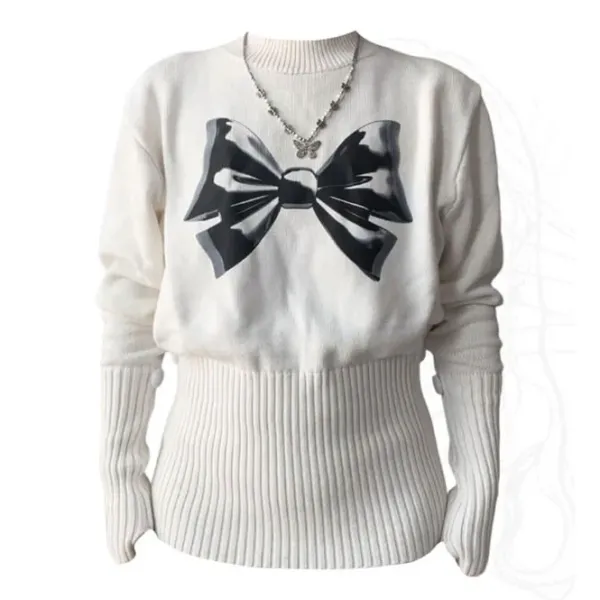Sweaters*Boogzel Clothing Soft Girl Aesthetic Bow Jumper White