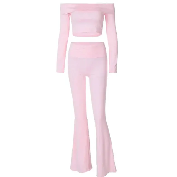 Dresses & Rompers|Pants & Trousers*Boogzel Clothing Soft Girl Bardot Top & Flare Pants Co-Ord Pink