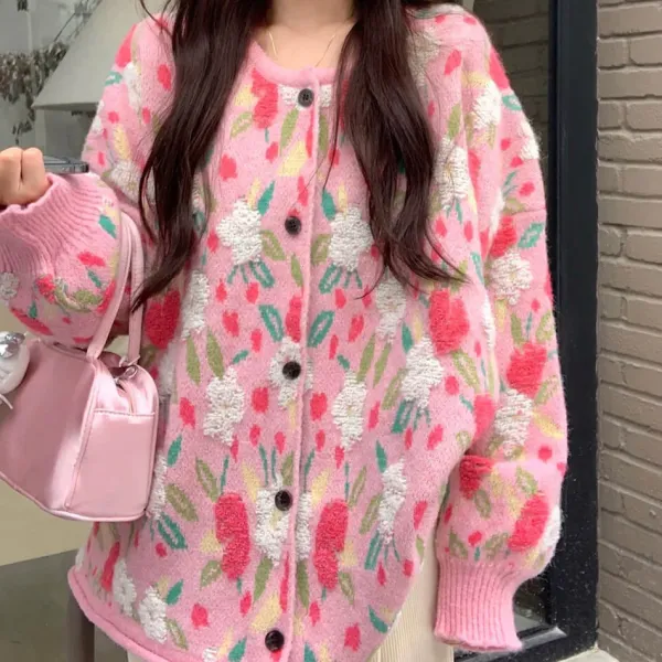Knit Cardigans*Boogzel Clothing Soft Girl Floral Cardigan Pink