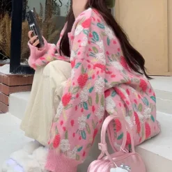 Knit Cardigans*Boogzel Clothing Soft Girl Floral Cardigan Pink