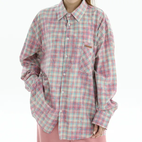 Long Sleeve Tops*Boogzel Clothing Soft Girl Plaid Button-Up Shirt