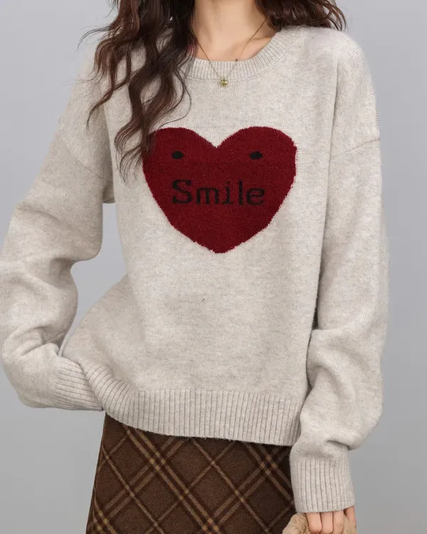 Sweaters*Boogzel Clothing Soft Girl Warm Heart Sweater Grey/red