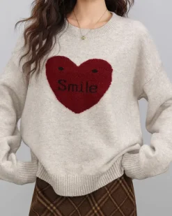 Sweaters*Boogzel Clothing Soft Girl Warm Heart Sweater Grey/red