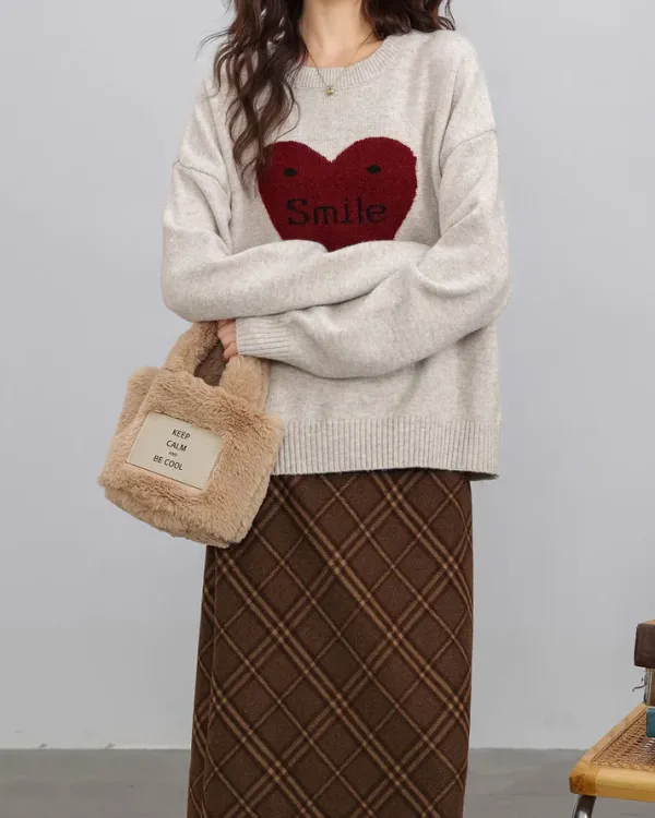 Sweaters*Boogzel Clothing Soft Girl Warm Heart Sweater Grey/red