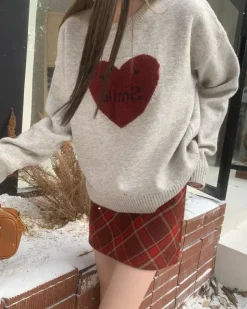 Sweaters*Boogzel Clothing Soft Girl Warm Heart Sweater Grey/red