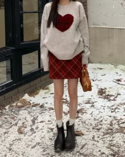 Sweaters*Boogzel Clothing Soft Girl Warm Heart Sweater Grey/red