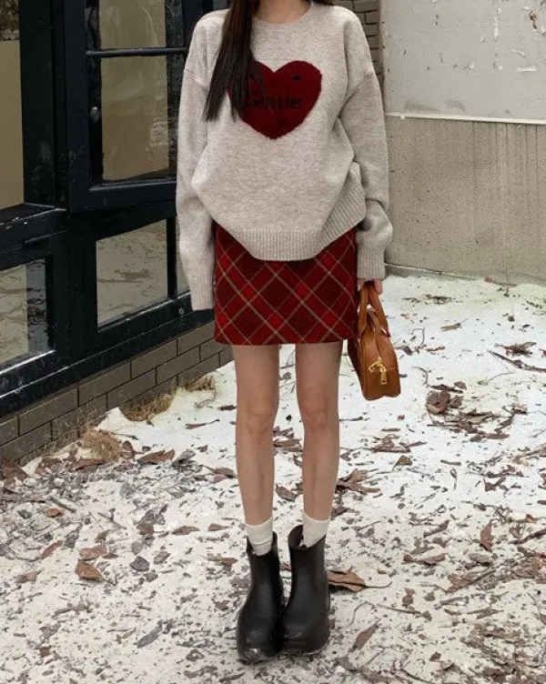 Sweaters*Boogzel Clothing Soft Girl Warm Heart Sweater Grey/red
