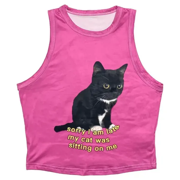 Y2K Tops|Crop Tops*Boogzel Clothing Sorry I'm Late My Cat Was Sitting On Me Tee Pink