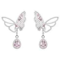 Earrings*Boogzel Clothing Sparkling Butterfly Drop Earrings Silver/pink