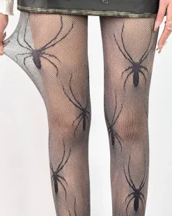 Other*Boogzel Clothing Spider Print Fishnet Tights Black