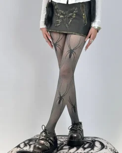 Other*Boogzel Clothing Spider Print Fishnet Tights Black