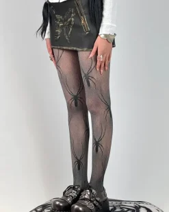 Other*Boogzel Clothing Spider Print Fishnet Tights Black