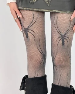 Other*Boogzel Clothing Spider Print Fishnet Tights Black