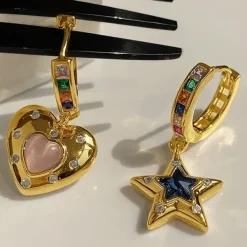 Earrings*Boogzel Clothing Star & Heart Rhinestone Earrings Gold