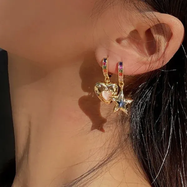 Earrings*Boogzel Clothing Star & Heart Rhinestone Earrings Gold