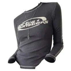 Long Sleeve Tops*Boogzel Clothing Star Aesthetic Ribbed Long Sleeve Top Grey