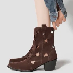 Mad|Boots / Platform Boots*Boogzel Clothing Star Cut Out Cowboy Boots Brown
