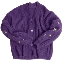 Knit Cardigans*Boogzel Clothing Star Embroidery Purple Cardigan