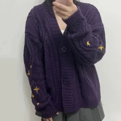 Knit Cardigans*Boogzel Clothing Star Embroidery Purple Cardigan